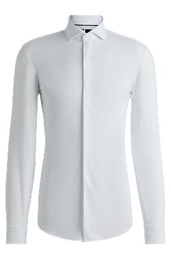 Slim-fit shirt in structured performance-stretch jersey