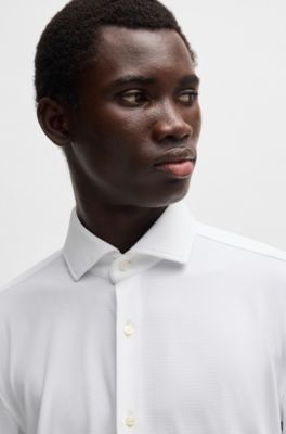 Slim-fit shirt in structured performance-stretch jersey, White