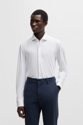 Slim-fit shirt in structured performance-stretch jersey, White