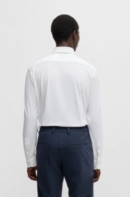 Slim-fit shirt in structured performance-stretch jersey, White