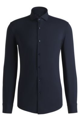 BOSS - Slim-fit shirt in structured performance-stretch