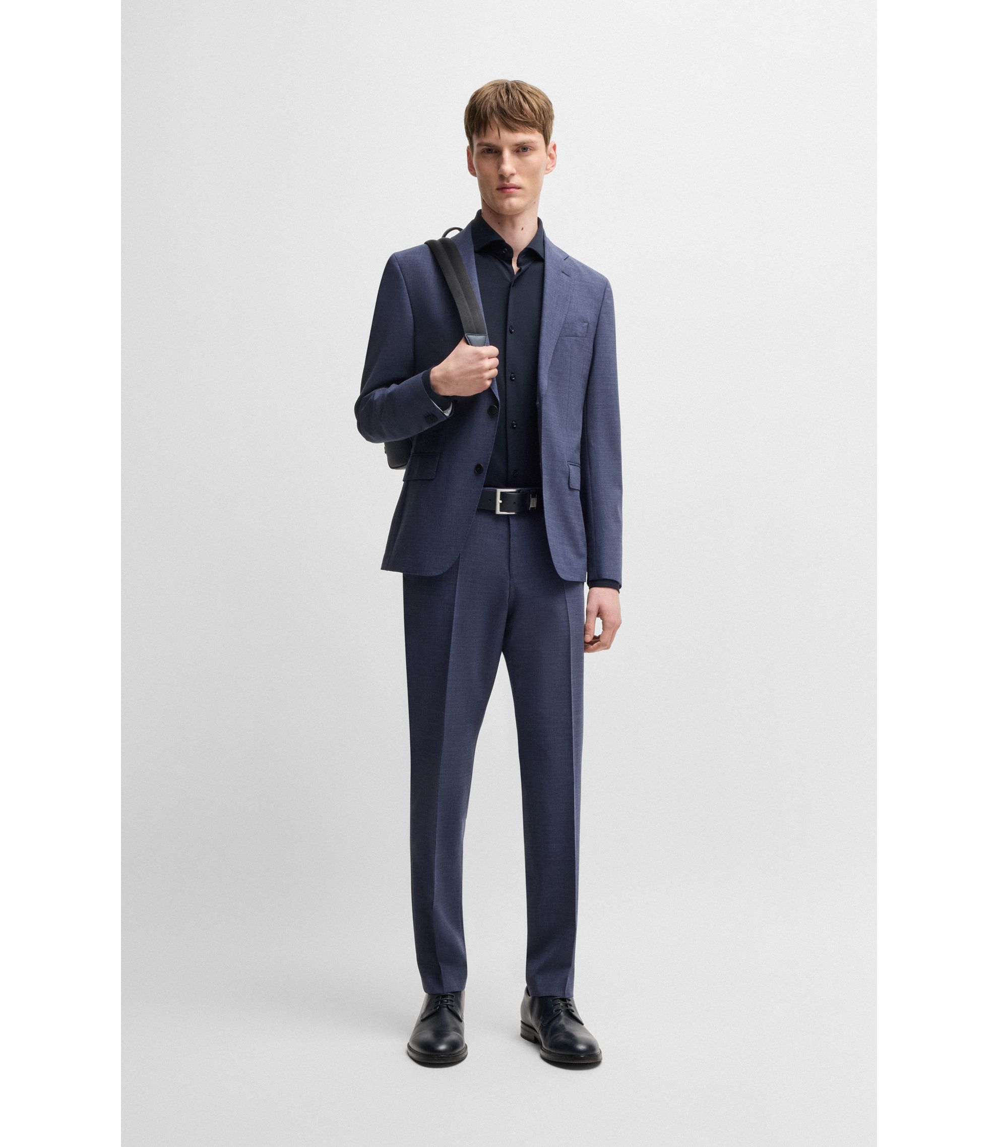 BOSS - Slim-fit shirt in structured performance-stretch