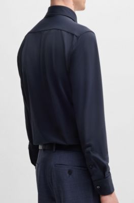 Chemise Slim en jersey stretch performant et structur&eacute;, Bleu fonc&eacute;