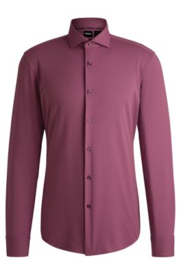 Slim-fit shirt in structured performance-stretch jersey, Dark pink