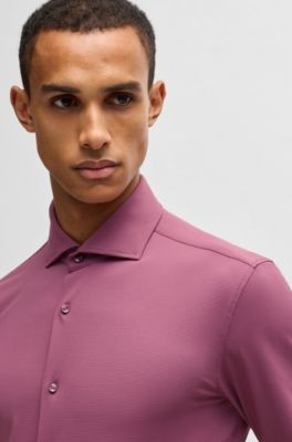 Slim-fit shirt in structured performance-stretch jersey, Dark pink
