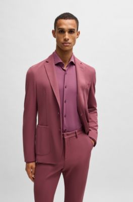 Slim-fit shirt in structured performance-stretch jersey, Dark pink