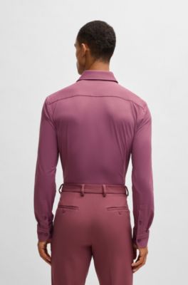 Slim-fit shirt in structured performance-stretch jersey, Dark pink