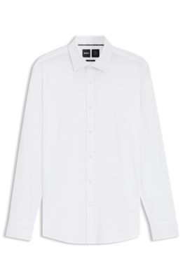 Camisa slim fit en punto t&eacute;cnico el&aacute;stico con microestructura, Blanco