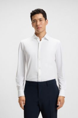 Slim-fit shirt in Italian-made performance-stretch jersey, White