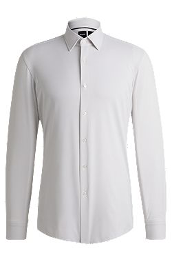 Camisa slim fit en punto técnico elástico con microestructura
