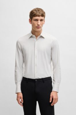 Chemise Slim en jersey stretch performant micro structur&eacute;, Beige clair