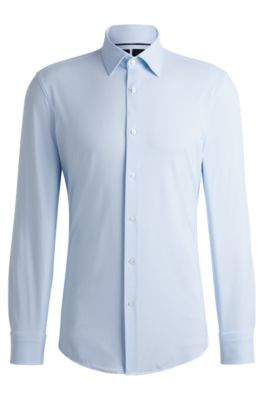 Hugo Boss Slim-fit Shirt In Micro-structured Performance-stretch Jersey In Light Blue