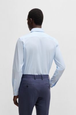 Camisa slim fit en punto t&eacute;cnico el&aacute;stico con microestructura, Celeste