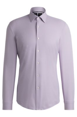 Hugo Boss Slim-fit Shirt In Micro-structured Performance-stretch Jersey In Dark Pink