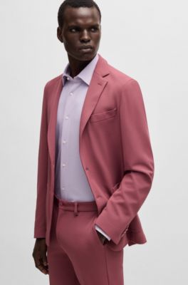 Camisa slim fit en punto t&eacute;cnico el&aacute;stico con microestructura, Rosa oscuro