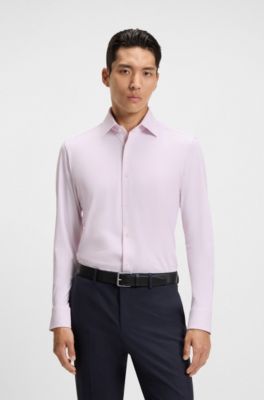 Camisa slim fit en punto t&eacute;cnico el&aacute;stico con microestructura, Rosa claro
