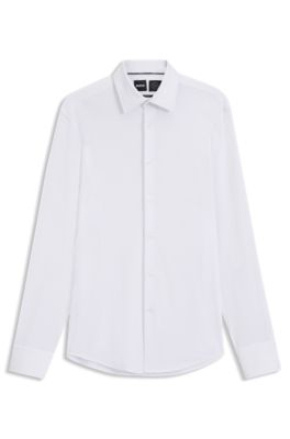 Camisa slim fit de punto el&aacute;stico t&eacute;cnico con textura, Blanco