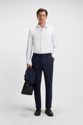 Camisa slim fit de punto el&aacute;stico t&eacute;cnico con textura, Blanco