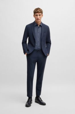 Camisa slim fit en material t&eacute;cnico el&aacute;stico estampado, Azul oscuro