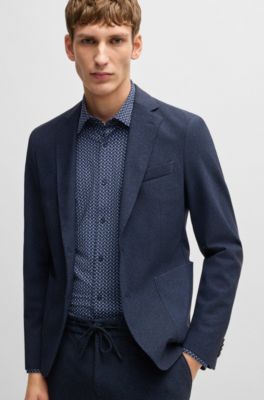 Camisa slim fit en material t&eacute;cnico el&aacute;stico estampado, Azul oscuro