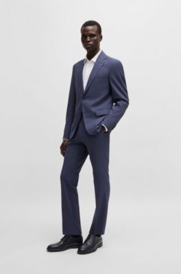 Camisa slim fit en material t&eacute;cnico el&aacute;stico estampado, Azul