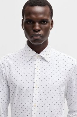 Camisa slim fit en material t&eacute;cnico el&aacute;stico estampado, Azul