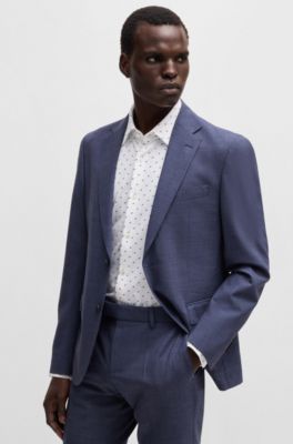 Camisa slim fit en material t&eacute;cnico el&aacute;stico estampado, Azul