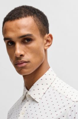 Camisa slim fit en material t&eacute;cnico el&aacute;stico estampado, Pink