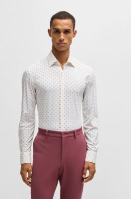 Slim-fit shirt in printed performance-stretch material, Pink