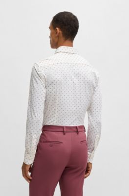 Camisa slim fit en material t&eacute;cnico el&aacute;stico estampado, Pink