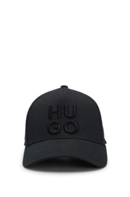 Cotton-twill cap with embroidered stacked logo, Black