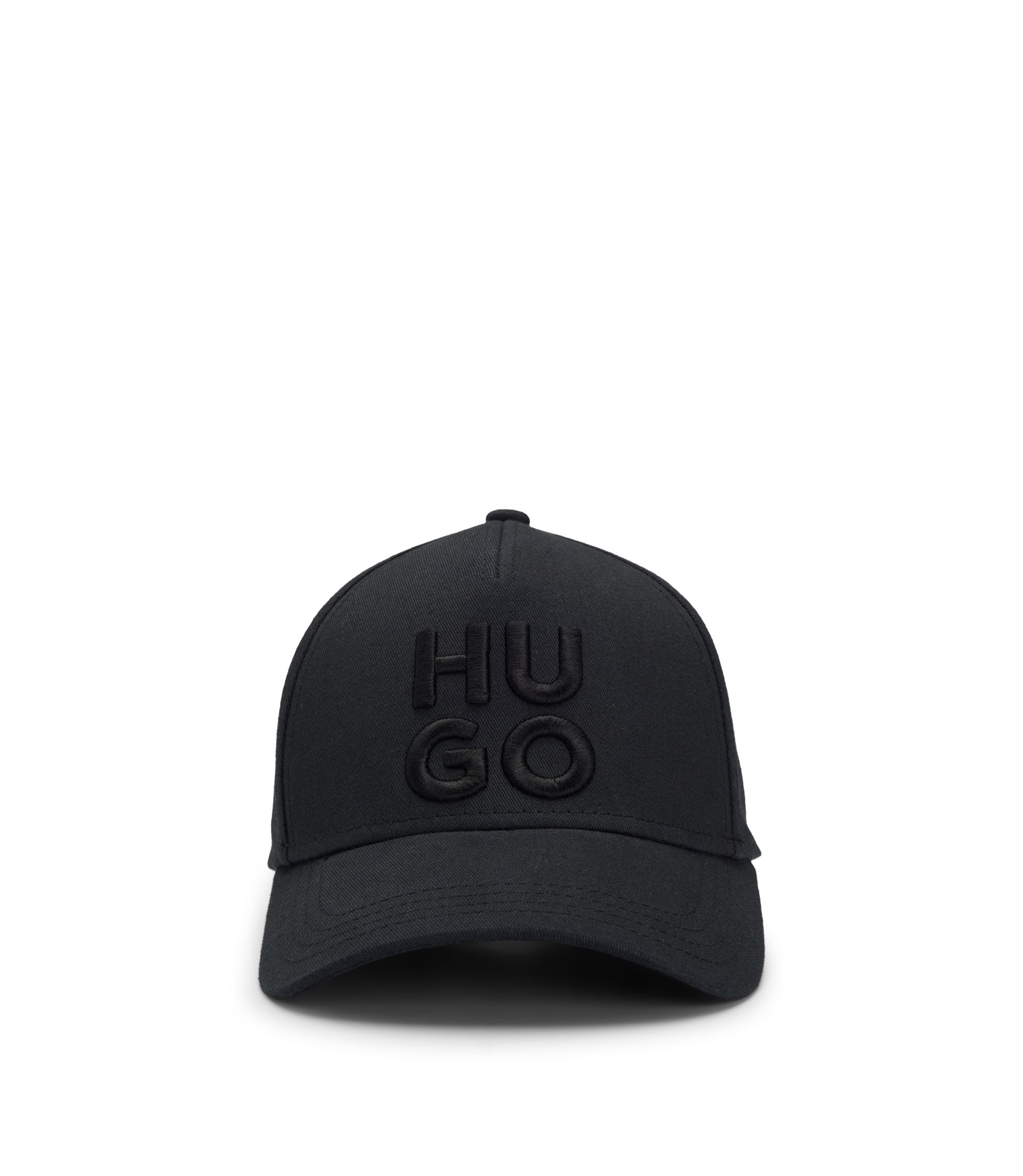 HUGO - Cotton-twill cap with embroidered stacked logo - Black