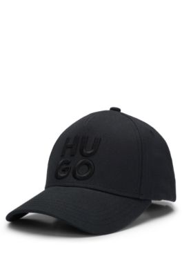Gorra de sarga de algod&oacute;n con logo apilado bordado, Negro