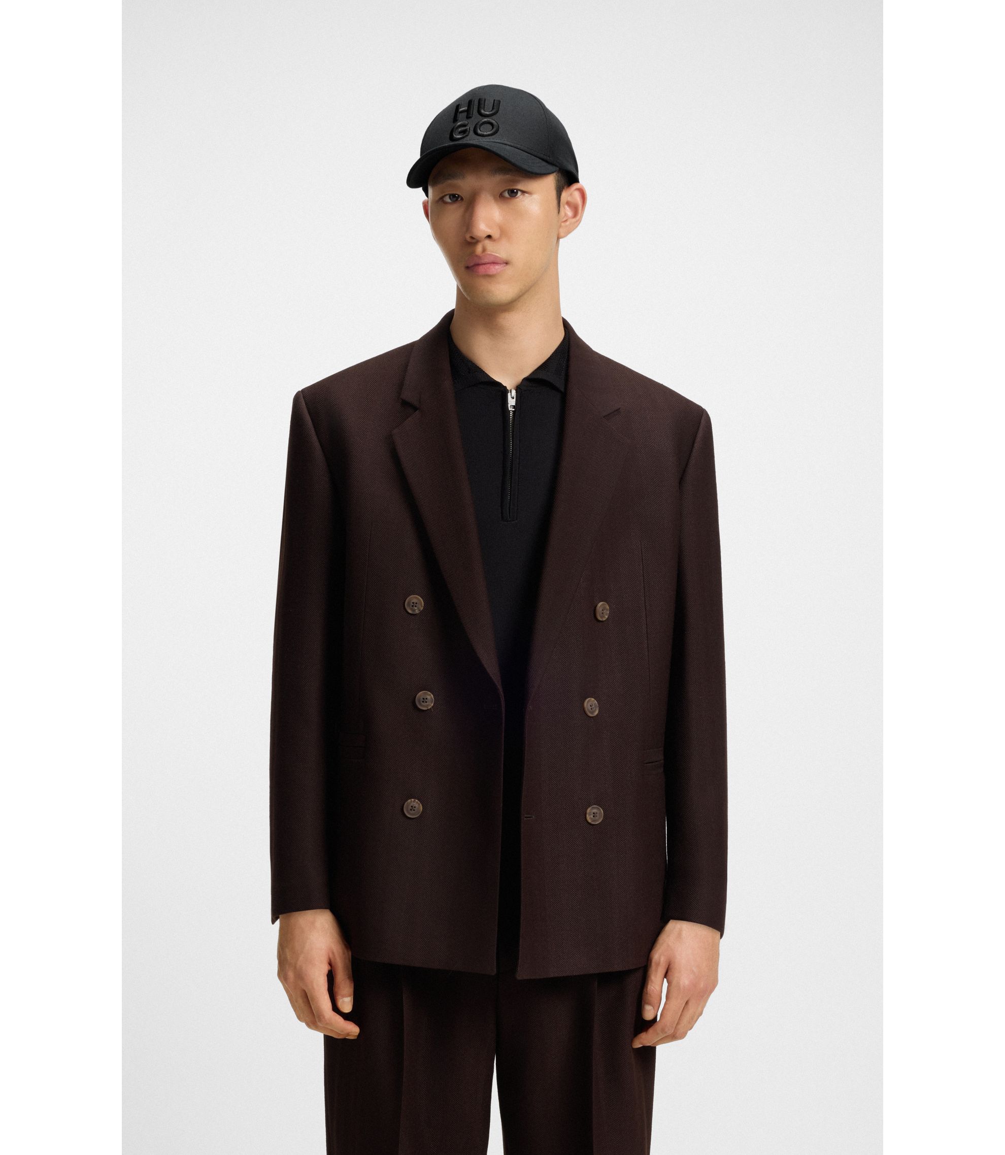 HUGO Cotton-twill cap with embroidered stacked logo Black