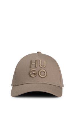 Cotton-twill cap with embroidered stacked logo, Brown