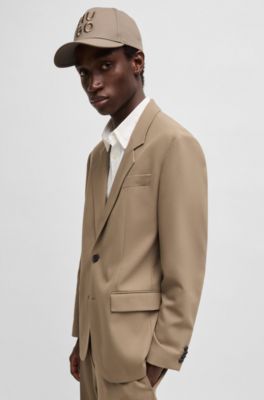 Cotton-twill cap with embroidered stacked logo, Brown