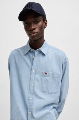 Cotton-twill cap with embroidered stacked logo, Dark Blue