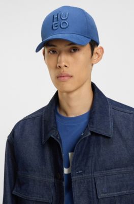 Gorra de sarga de algod&oacute;n con logo apilado bordado, Azul