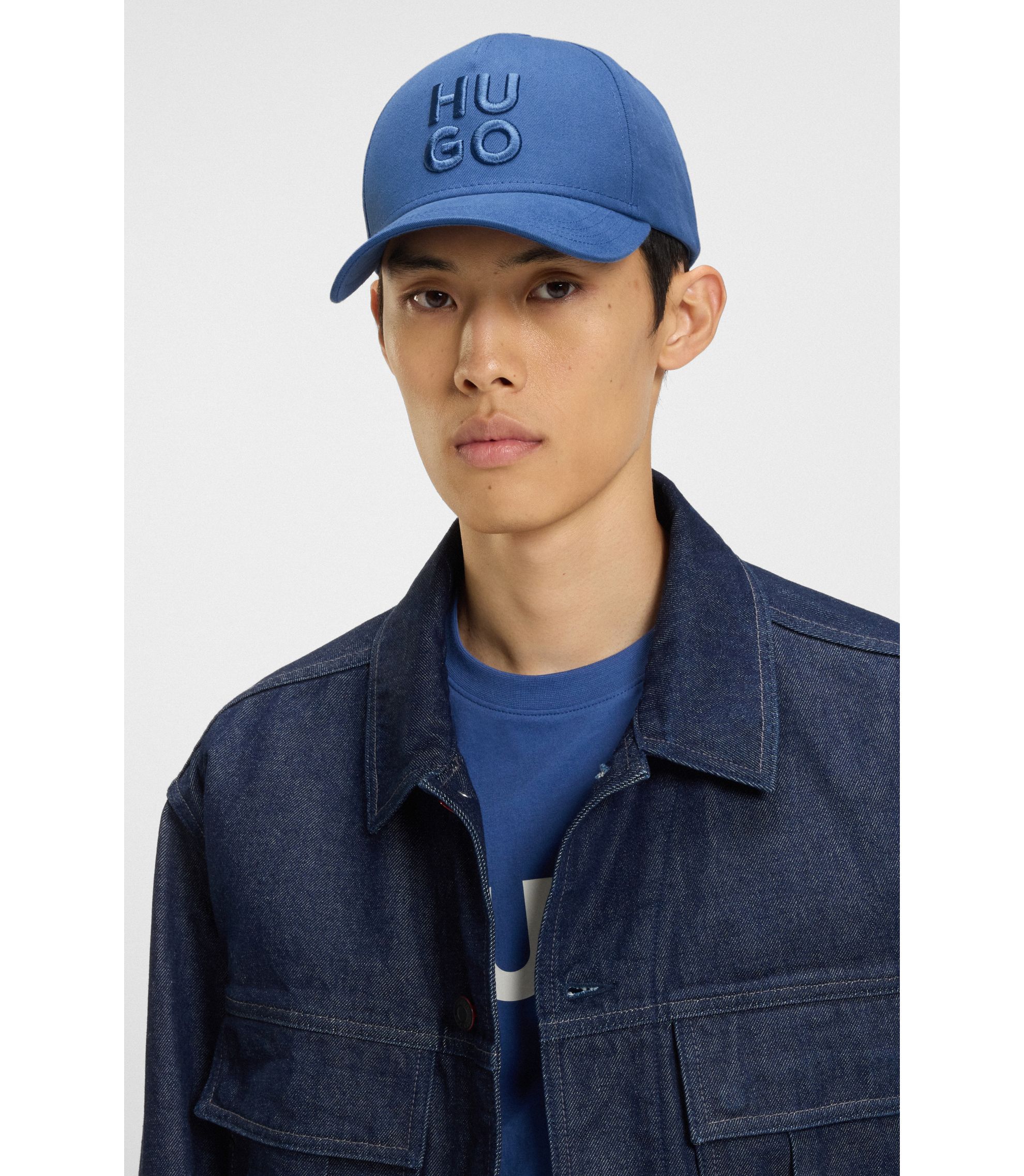 HUGO - Cotton-twill cap with embroidered stacked logo - Blue