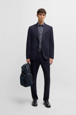 Camisa slim fit de punto el&aacute;stico t&eacute;cnico con estampado geom&eacute;trico, Azul oscuro