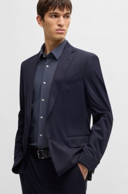 Camisa slim fit de punto el&aacute;stico t&eacute;cnico con estampado geom&eacute;trico, Azul oscuro