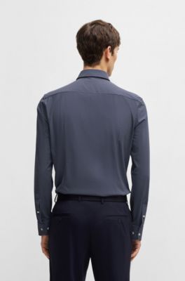 Camisa slim fit de punto el&aacute;stico t&eacute;cnico con estampado geom&eacute;trico, Azul oscuro