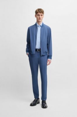 Camisa slim fit de punto el&aacute;stico t&eacute;cnico con estampado geom&eacute;trico, Celeste