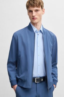 Camisa slim fit de punto el&aacute;stico t&eacute;cnico con estampado geom&eacute;trico, Celeste