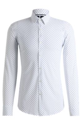 Camisa slim fit de punto el&aacute;stico t&eacute;cnico con estampado geom&eacute;trico, Celeste