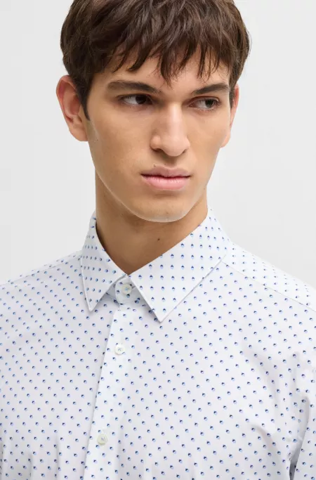 Slim-fit shirt in geometric-print performance-stretch jersey