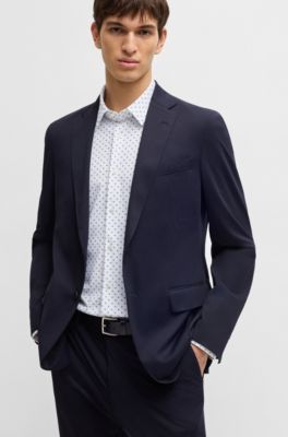 Camisa slim fit de punto el&aacute;stico t&eacute;cnico con estampado geom&eacute;trico, Celeste