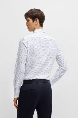 Camisa slim fit de punto el&aacute;stico t&eacute;cnico con estampado geom&eacute;trico, Celeste