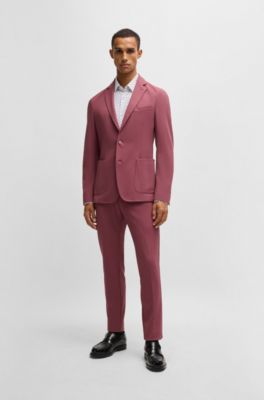 Camisa slim fit de punto el&aacute;stico t&eacute;cnico con estampado geom&eacute;trico, Rosa oscuro