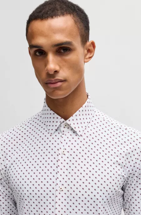 Slim-fit shirt in geometric-print performance-stretch jersey